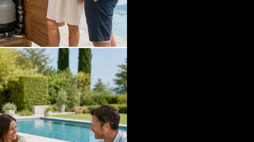 Une famille et une professionnelle relisent les prochaines étapes d’un projet d’abords de piscine